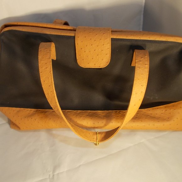EUC Vintage large black & brown duffel bag 20.5"x12.5" - Picture 6 of 6